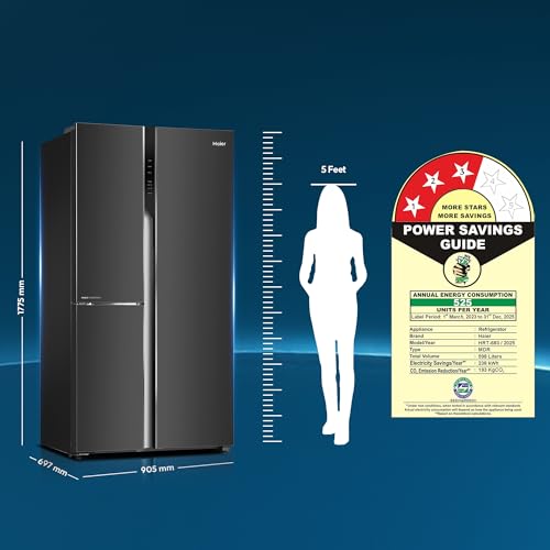 Haier SmartChoice 598L 3 Star 3-Door Side by Side Frost Free Refrigerator | Expert Inverter Technology | Digital Display Panel | Jumbo Ice Maker | Deo Fresh Technology (HRT-683GK, Graphite Black) - Image 7