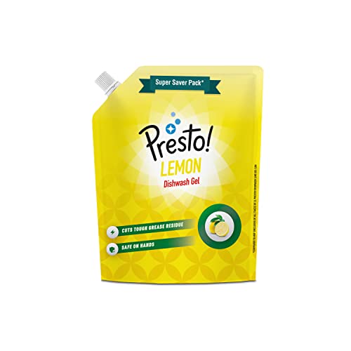 Amazon Brand - Presto! Dishwash Gel Refill Pouch | Lemon | 2 Litre | Leaves No Residue And Foul Smell | Grease Cleaner For All Utensils