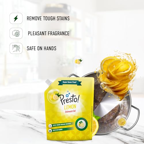 Amazon Brand - Presto! Dishwash Gel Refill Pouch | Lemon | 2 Litre | Leaves No Residue And Foul Smell | Grease Cleaner For All Utensils - Image 3