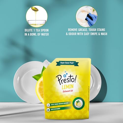 Amazon Brand - Presto! Dishwash Gel Refill Pouch | Lemon | 2 Litre | Leaves No Residue And Foul Smell | Grease Cleaner For All Utensils - Image 4