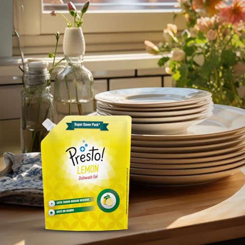 Amazon Brand - Presto! Dishwash Gel Refill Pouch | Lemon | 2 Litre | Leaves No Residue And Foul Smell | Grease Cleaner For All Utensils - Image 6