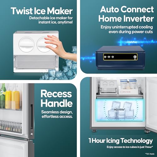 Haier 325 L 3 Star Frost Free Bottom Mount Double Door Refrigerator|Convertible 14-in-1|Jhukna Mat-Bottom Freezer|Digital Display Panel|Triple Inverter|Twist Ice Maker (HEB-333DS-P, Dazzle Steel) - Image 5