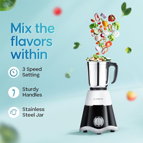 Longway Super Dlx Mixer Grinder with Kwid 1100W Dry Iron | Up to 700 Watt Powerful Motor | 3 Jars for Grinding, Mixing, Juicing | 2 Year Warranty (Black & Gray, Combo Offer) - Image 4