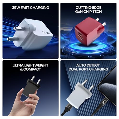 Boat Dual Port QC-PD 24W Fast Car Charger with 24W Fast PD Charging & 18W QC Charging Compatible with All Smartphones, Tablets & Laptops (Free Type C to Type C Cable), Red - Image 3