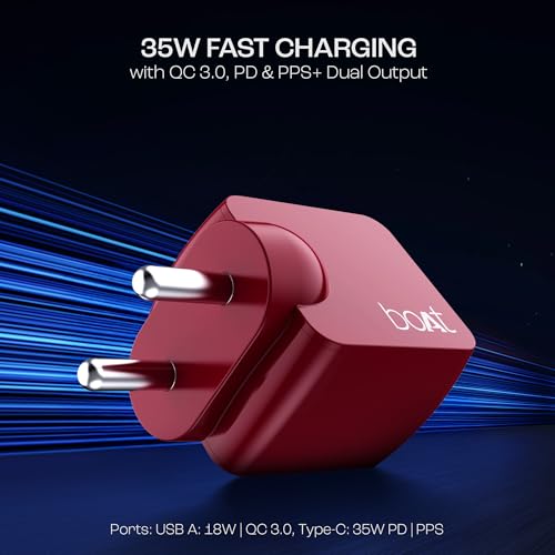 Boat Dual Port QC-PD 24W Fast Car Charger with 24W Fast PD Charging & 18W QC Charging Compatible with All Smartphones, Tablets & Laptops (Free Type C to Type C Cable), Red - Image 5