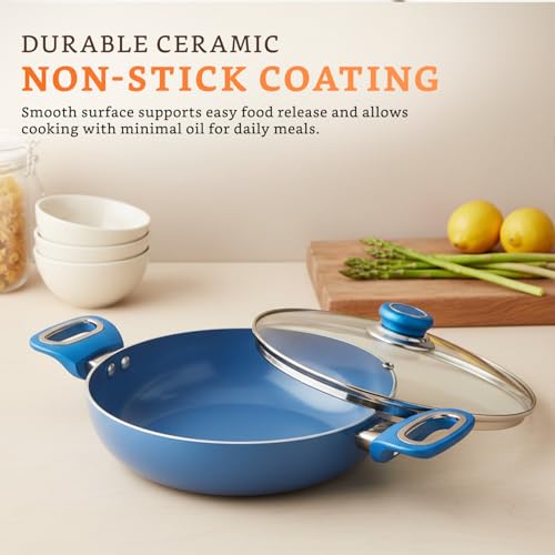 Amazon Brand - Solimo Blue Ceramic Non Stick Induction Base Deep Kadai 24Cm with Glass Lid - Image 3