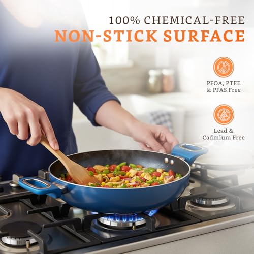 Amazon Brand - Solimo Blue Ceramic Non Stick Induction Base Deep Kadai 24Cm with Glass Lid - Image 4