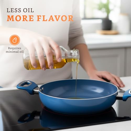 Amazon Brand - Solimo Blue Ceramic Non Stick Induction Base Deep Kadai 24Cm with Glass Lid - Image 6