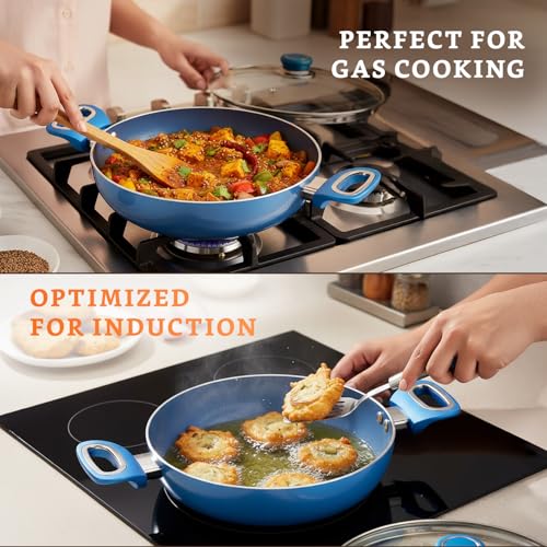 Amazon Brand - Solimo Blue Ceramic Non Stick Induction Base Deep Kadai 24Cm with Glass Lid - Image 7