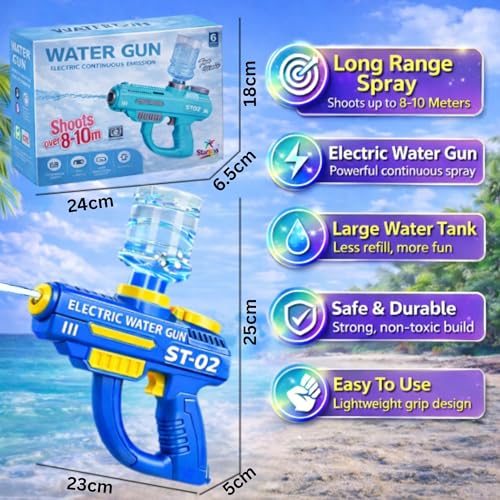 GRAPHENE Holi Pichkari Automatic Electric Water Gun for Kids High Pressure Rechargeable Battery Long Range Blaster Squirt Premium Water Pistol Spray Holi Toy Gun Summer Fun Pool Outdoor 4+ Boys Girls - Image 6