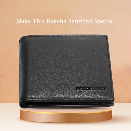 amazon basics Genuine Leather Wallet, Keyring in Gift Box Packaging- Classic Men's Gifting Combo (Solid Black) - Image 3