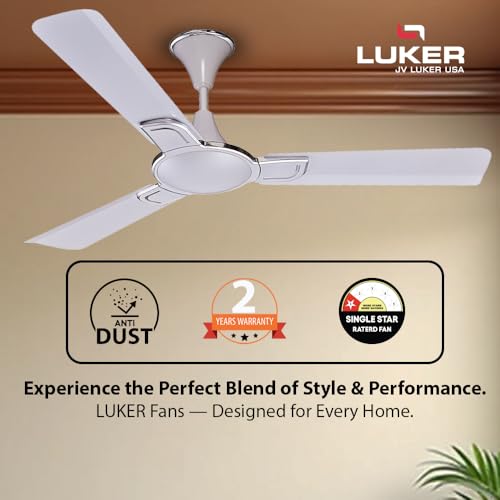 LUKER JVLuker Valentine 1200mm BLDC Ceiling Fan for Home, BEE 1 Star Rated Energy Efficient Ceiling Fan for Living Room, High Air Delivey, Strong and Powerful Motor, 2 Years Warranty, Laser White - Image 2