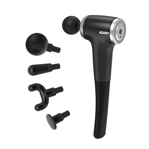 AGARO Regency Gun Massager, 4 Heads, 13 Speed, Rechargeable, Handheld, Percussion Muscle Massager for Full Body Massage, Muscle Relaxation of Neck, Shoulder, Back, Foot for Men & Women, Black