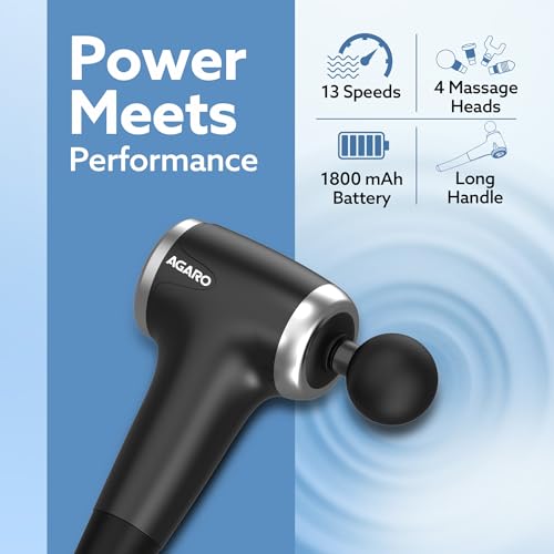 AGARO Regency Gun Massager, 4 Heads, 13 Speed, Rechargeable, Handheld, Percussion Muscle Massager for Full Body Massage, Muscle Relaxation of Neck, Shoulder, Back, Foot for Men & Women, Black - Image 3