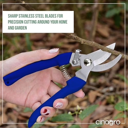 Cinagro Hand Pruner Cutter - 1 Pc, Heavy Duty Gardening Tools Grass Cutter, Plant Cutter for Home Garden, Wood Branch Trimmer, Garden Tools Grass Cutting Accessories (Steel Blades, Assorted) - Image 3