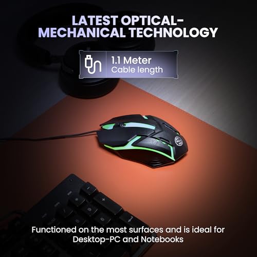 M27 Wired USB Optical Gaming Mouse, 1000 DPI Precision | Ergonomic Gaming Design with LED Light, 3 Buttons, Plug & Play, 1.1m Cable, Lightweight USB mouse for PC, Laptop, Mac & Windows (Black) - Image 4
