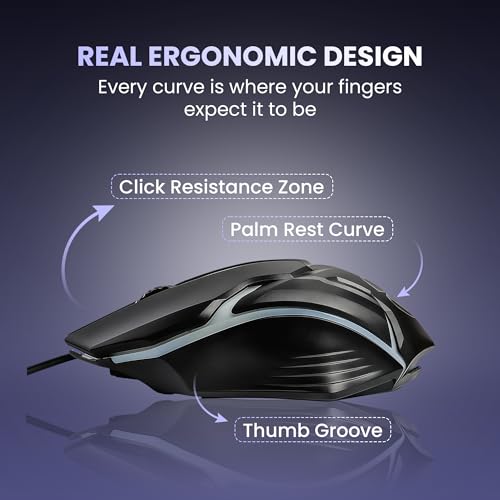 M27 Wired USB Optical Gaming Mouse, 1000 DPI Precision | Ergonomic Gaming Design with LED Light, 3 Buttons, Plug & Play, 1.1m Cable, Lightweight USB mouse for PC, Laptop, Mac & Windows (Black) - Image 6