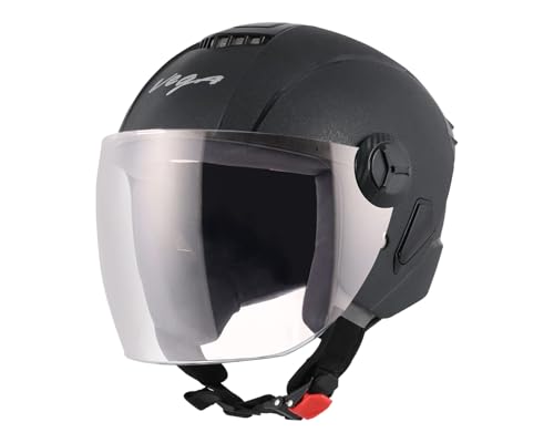 Vega Aster ISI Certified Full Face Motorcycle Helmet with Impact Resistant ABS Shell High Density EPS Liner Scratch Resistant Visor Quick Release Buckle Comfortable Inner Padding Black Helmet-L