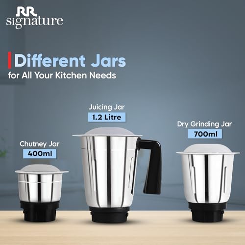 RR Signature Grindmate DLX 500-Watt Mixer Grinder |Mixie For All Kitchen Needs With 3 Jars (3 SS Jars for Chutney, Shakes, Dry Or Wet Grinding) | White | 2 Year Warranty on Product & 5 Year on Motor - Image 4
