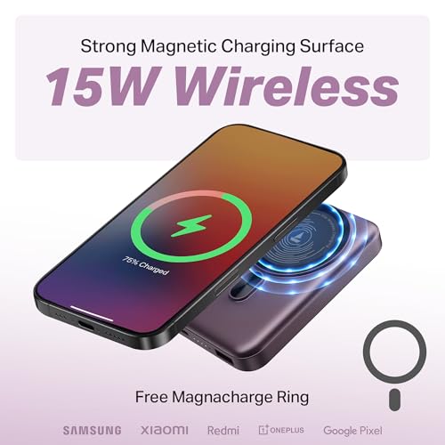 Boat EnergyShroom PB331 (Magsafe) 10000mAh Magnetic Wireless Powerbank, 15W Wireless & 22.5W Wired Charging for (iPhone 16, 15, 14, 13 & 12, Android & Other Qi Enabled Devices) (Purple) - Image 6