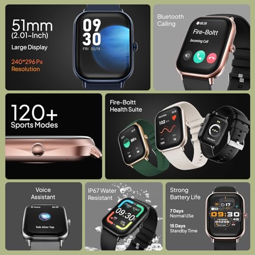 Fire-Boltt Ninja Call Pro Max Bluetooth Calling Smart Watch, 2.01″ HD Display, 120+ Sports Modes, Health Suite, AI Voice Assistance, SpO2 & Heart Rate Monitor Smartwatch for Men & Women - Green - Image 4