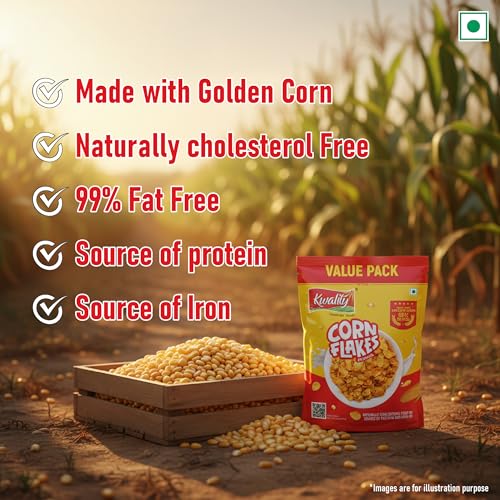 Kwality Corn Flakes 800g | Made with Golden Corns | 99% Fat Free, Natural Source of Vitamin & Iron | High in Protein & Fiber | Healthy Breakfast Cereal - Image 6