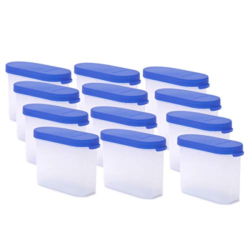 Mahaware Modular Mini Oval Plastic Fridge Door Kitchen Container Set, 150ml, Set of 12, Blue