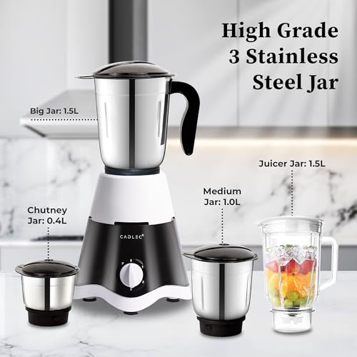 Cadlec JarGenie 4 Jar 750 Watt Mixer Grinder | High-Power Juicer, Blender & Mixer | Durable ABS Body | Multi-Function for Juicing & Blending | 2-Year Warranty - Image 4