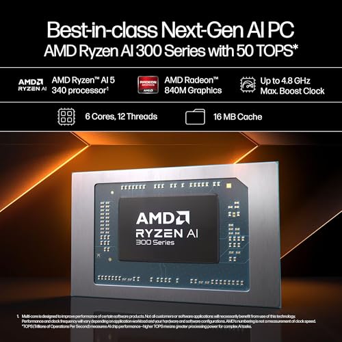 HP Smartchoice OmniBook 5 (Previously Pavilion) 50 Tops, AMD Ryzen AI 5 340 (16GB LPDDR5X, 512GB SSD) WUXGA 2K, 16''/40.6cm, Win11, Office24, Silver, 1.79kg, ag1037au, Next Gen AI Copilot+ Laptop - Image 6