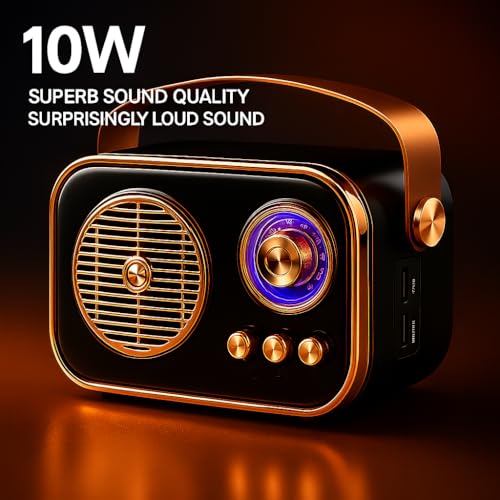 Fire turtle Vintage Bluetooth Wireless Speaker | 10W RMS Loud Sound | Retro Design with Type-C Charging, 8H Battery Backup, USB & AUX Input, Portable Home & - Image 5