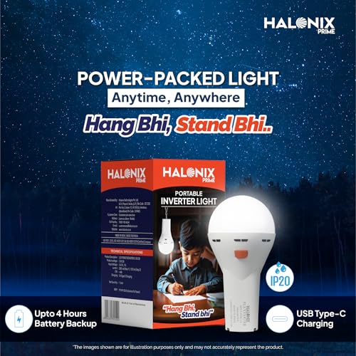 Halonix 5W Portable LED Torch + Bulb 2-In-1 Emergency Hanging Lantern,Rechargeable Emergency Light With Type C Charging,Portable LED Light,4 Hours Battery Backup,Cool Day Light,Pack Of 1,White - Image 4