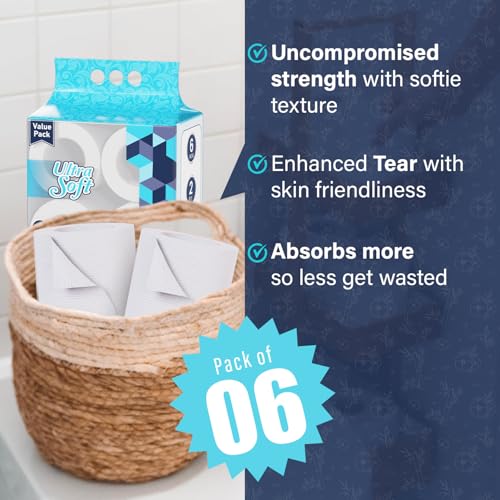 Toilet Tissue Paper Rolls | 1080 Sheets | Pack of 6 | Super Soft & Absorbent | Flushable & Easy to Tear | 2-Ply Bathroom Tissue for Home, Office & Travel - Image 6