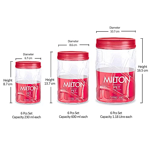 MILTON Vitro PET Canister Set of 18 (6x230ml, 6x600ml, 6x1180ml) Airtight, Food Grade, Transparent, Stackable, For Grains, Pulses, Spices, Cereals, Cookies, Dry Fruits, Fridge Storage Container - Image 6