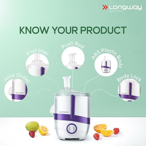 Longway Juicy 600 Watt Juicer Mixer Grinder with 2 Jars for Grinding, Mixing, Juicing with Powerful Motor | 1 Year Warranty (2 Jars, Purple) - Image 4