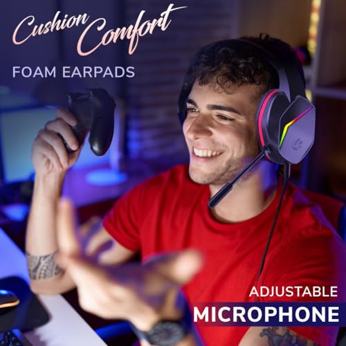 LAPCARE Bunker Gaming Over Ear Headset with RGB Back Lights|40Mm Drivers|3.5Mm+USB Jack|Adujustable Microphone|Light Design&Comfortable|Super Anti Violence&Break|Braided PVC Line(Lhp-210),Black - Image 5