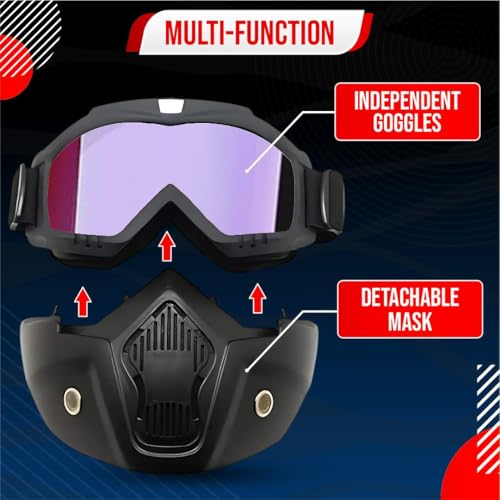 Btag Anti Scratch UV Protective Motorcycle Face Mask with Detachable Goggles | Anti-Fog UV Protection Riding Mask with Removable Breathable Filter | Full Face Windproof Shield for Biking.(Rainbow) - Image 3