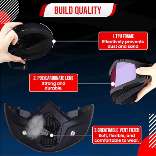 Btag Anti Scratch UV Protective Motorcycle Face Mask with Detachable Goggles | Anti-Fog UV Protection Riding Mask with Removable Breathable Filter | Full Face Windproof Shield for Biking.(Rainbow) - Image 5