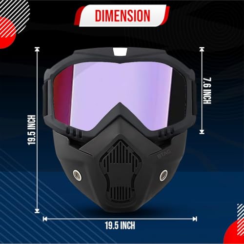 Btag Anti Scratch UV Protective Motorcycle Face Mask with Detachable Goggles | Anti-Fog UV Protection Riding Mask with Removable Breathable Filter | Full Face Windproof Shield for Biking.(Rainbow) - Image 6