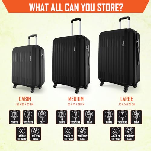 Safari Genius Alley Set of 3 (Cabin + Medium + Large) Trolley Bags, Hard Case Polypropylene, 4 Wheels, 360 Degree Wheeling Luggage, Suitcase for Travel, Black - Image 7