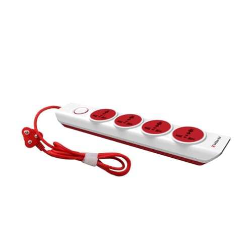Goldmedal i-Design 4x1 Extension Board | 4 Universal Sockets | Master Switch with LED Indicator | 3 Pin Plug | 2-Meter Extension Cord | Multi Plug for Home Appliances & Office | Red & White