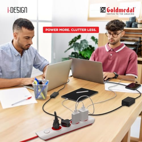 Goldmedal i-Design 4x1 Extension Board | 4 Universal Sockets | Master Switch with LED Indicator | 3 Pin Plug | 2-Meter Extension Cord | Multi Plug for Home Appliances & Office | Red & White - Image 5