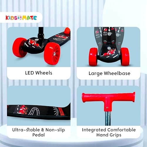 Kidsmate Cruiser Kick Scooter for Kids with Broad Wheels | 3-Wheel Skate Scooter for Boys & Girls of Ages 2-12 Years | Level Adjustable Height, and Easy Fold Design Scooter for Kids (Black) - Image 6