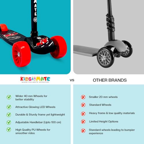 Kidsmate Cruiser Kick Scooter for Kids with Broad Wheels | 3-Wheel Skate Scooter for Boys & Girls of Ages 2-12 Years | Level Adjustable Height, and Easy Fold Design Scooter for Kids (Black) - Image 7