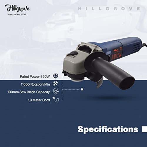 Hillgrove HGANG4B1M2 Angle Grinder | 100 mm Wheel Diameter | 11000 RPM High-Speed Motor | Corded Electric | Compact & Powerful Grinding and Cutting Tool - Image 3