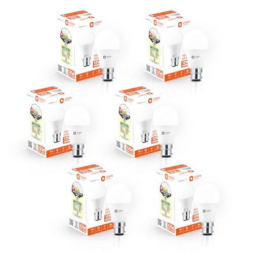 Orient Electric 12W High Glow LED bulb| 180-degree wide beam angle| Voltage surge protection up to 4 kV| 6500K, Cool White| B22d base| Made in India| Pack of 6