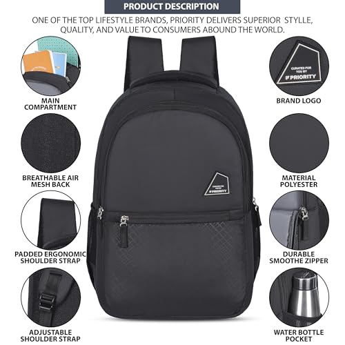 Priority 19 Inch Durable PU College Backpack For Boys & Girls | Casual Backpack For Unisex | Office Backpack For Men & Women - Image 5