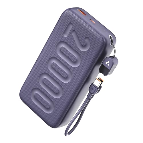 Ambrane 20000mAh Powerbank with in-Build Type C Cable, 22.5W Fast Charging, USB & Type C Output, Power Delivery, Quick Charge for iPhone, Android Mobile & Tablets, Earbuds, (Stylo N20, Purple)