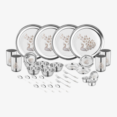 Classic Essentials Pack of 32 Stainless Steel Stainless Steel Peacock Lazer Design Stainless Steel Heavy Gauge |Dinner Set Dinner Set(Silver) - Image 2