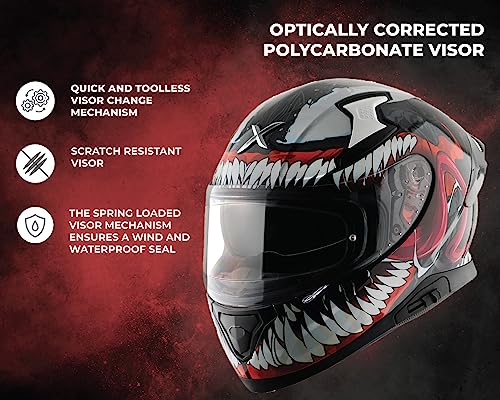 Axor Apex Marvel Venom Full Face Motorbike Helmet, Premium Graphic Finish with Sporty Aerodynamic Design – Black Red - XL - Image 3