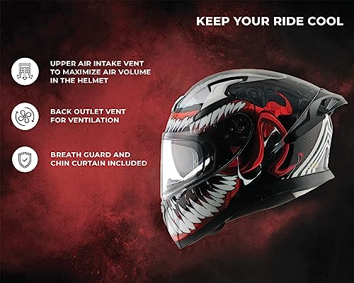 Axor Apex Marvel Venom Full Face Motorbike Helmet, Premium Graphic Finish with Sporty Aerodynamic Design – Black Red - XL - Image 4